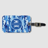 Monogramm des blauer Haifisch-Muster-| Gepäckanhänger (Vorderseite (Horizontal))