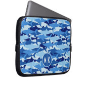 Monogramm des blauer Haifisch-Muster-| Laptopschutzhülle (Vorne Rechts)