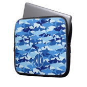 Monogramm des blauer Haifisch-Muster-| Laptopschutzhülle (Vorderseite Links)