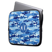 Monogramm des blauer Haifisch-Muster-| Laptopschutzhülle (Vorderseite Links)
