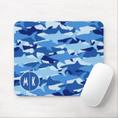 Monogramm des blauer Haifisch-Muster-| Mousepad (Mit Mouse)