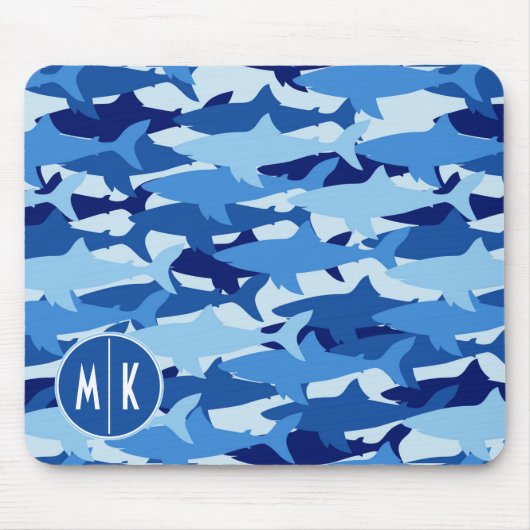 Monogramm des blauer Haifisch-Muster-| Mousepad (Vorne)