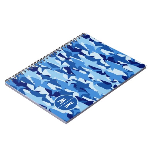 Monogramm des blauer Haifisch-Muster-| Notizblock (Linke Seite)