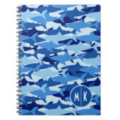 Monogramm des blauer Haifisch-Muster-| Notizblock (Vorderseite)