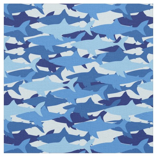 Monogramm des blauer Haifisch-Muster-| Stoff (Nahaufnahme)