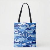 Monogramm des blauer Haifisch-Muster-| Tasche (Vorderseite)