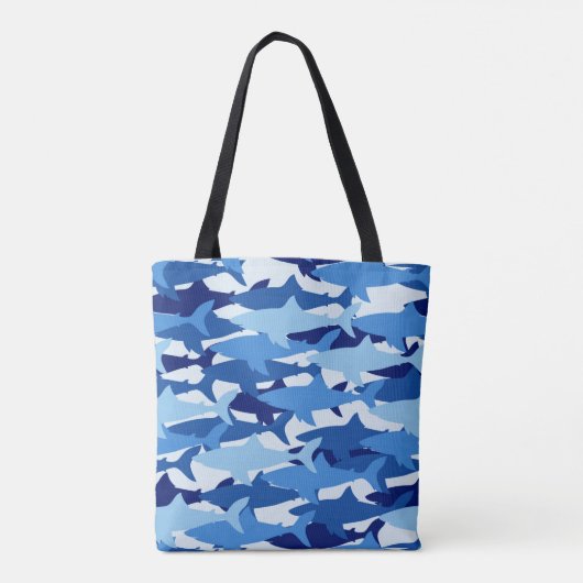 Monogramm des blauer Haifisch-Muster-| Tasche (Rückseite)
