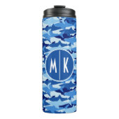 Monogramm des blauer Haifisch-Muster-| Thermosbecher (Vorderseite)