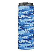 Monogramm des blauer Haifisch-Muster-| Thermosbecher (Rückseite)