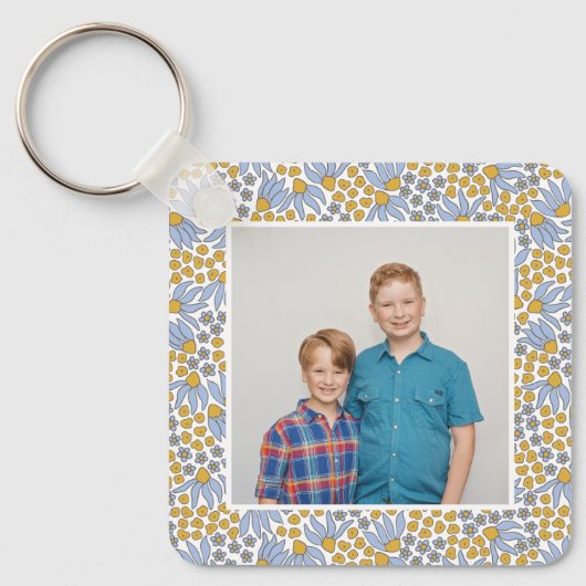 Monogramm des bloralen Fotos Schlüsselanhänger (Vorderseite)