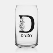 Monogramm des Blumenbriefs D und Personalisierter  Dosenglas (Vorderseite)