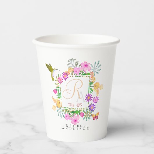 Monogramm des Blumengartens Pappbecher (Vorderseite)