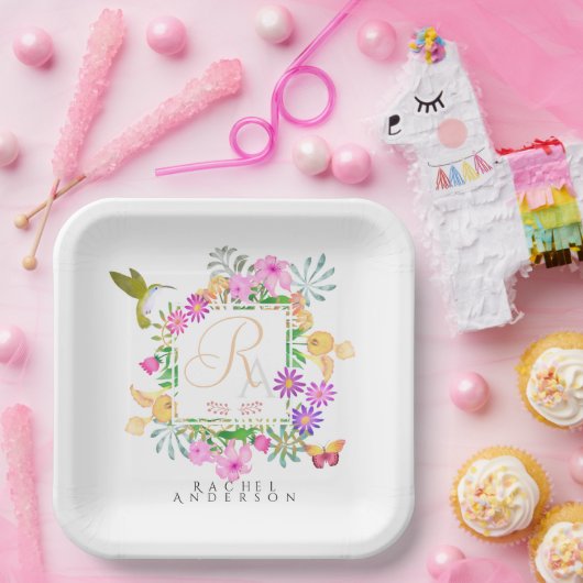 Monogramm des Blumengartens Pappteller (Party)