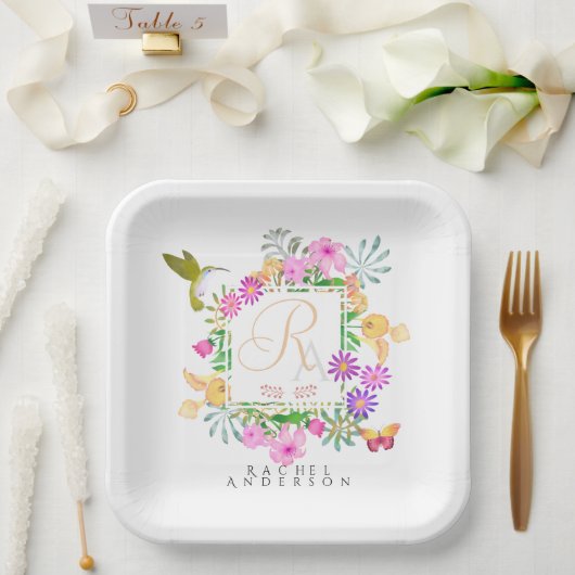 Monogramm des Blumengartens Pappteller (Hochzeit)