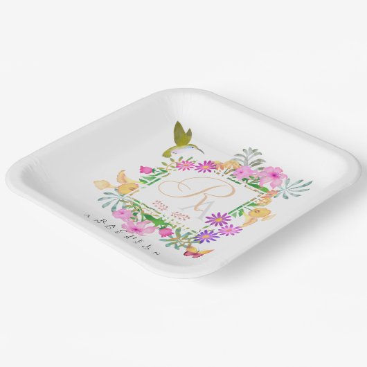 Monogramm des Blumengartens Pappteller (Gewinkelt)