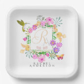 Monogramm des Blumengartens Pappteller (Vorderseite)