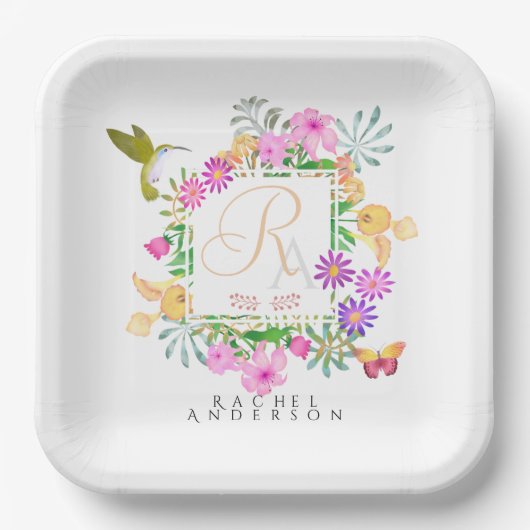 Monogramm des Blumengartens Pappteller (Vorderseite)