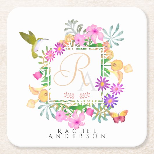 Monogramm des Blumengartens Rechteckiger Pappuntersetzer (Vorderseite)
