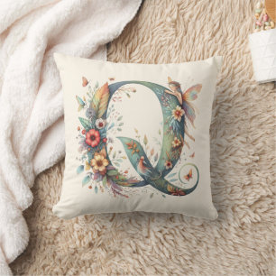 Monogramm des Blumenkohles Q Kissen