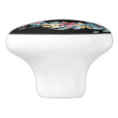 Monogramm des Blumenkrons (blau und rosa) Keramikknauf (Seitenansicht)