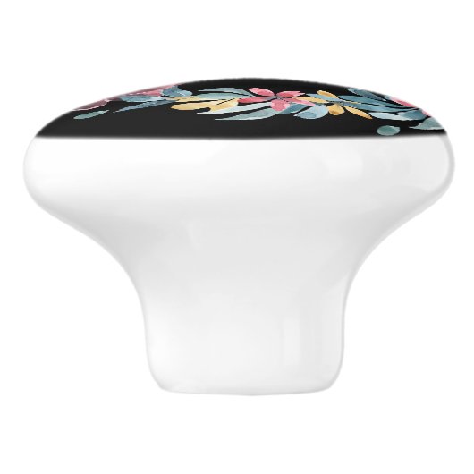 Monogramm des Blumenkrons (blau und rosa) Keramikknauf (Seitenansicht)