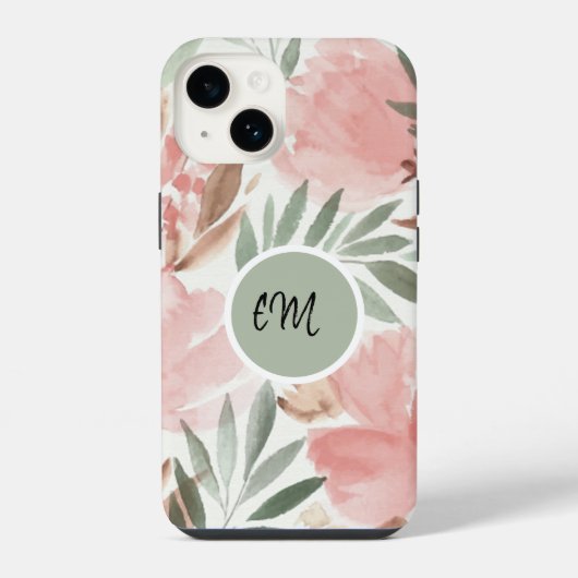 Monogramm des Blumenmusters iPhone Hülle (Rückseite)