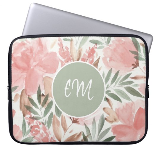 Monogramm des Blumenmusters Laptopschutzhülle (Vorderseite)