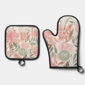 Monogramm des Blumenmusters Ofenhandschuh & Topflappen-Set (Vorderseite)