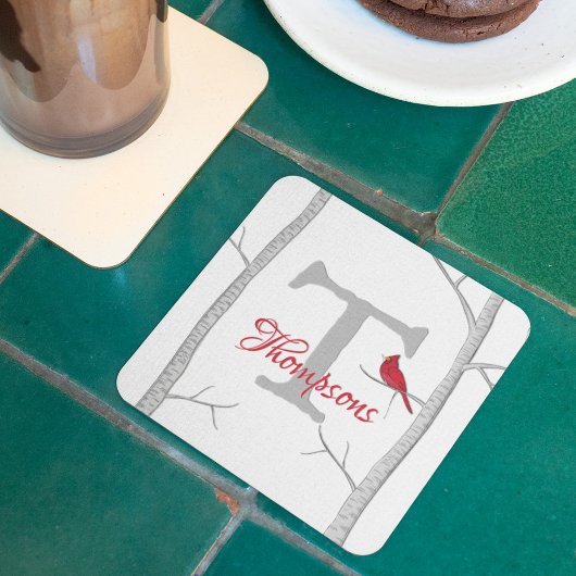 Monogramm des botanischen Roten Kardinals Rechteckiger Pappuntersetzer