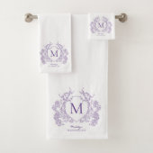 Monogramm des botanischen Violett-Wappen Badhandtuch Set (Insitu)