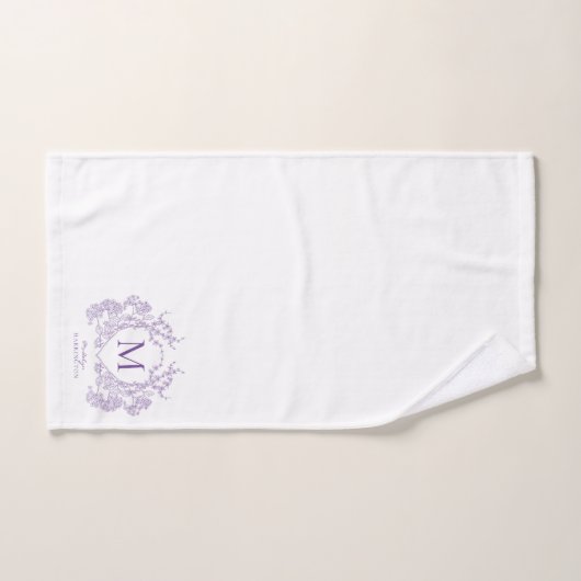 Monogramm des botanischen Violett-Wappen Badhandtuch Set (Handtuch)