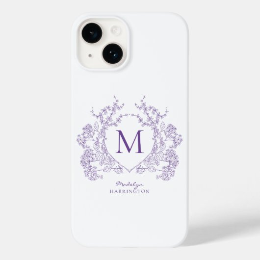 Monogramm des botanischen Violett-Wappen Case-Mate iPhone Hülle (Rückseite)