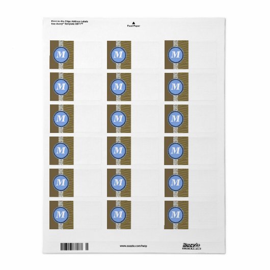 Monogramm des braunen und blauen Zebra-Musters Adressaufkleber (Vorne)