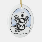 Monogramm des Buchstabe-E mit Engel und Wolken Keramik Ornament (Rechts)