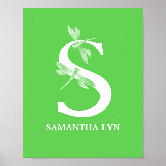 Monogramm des Buchstabens S Dragonfly Art Poster (Vorne)