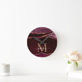 Monogramm des Burgund Red Gold Agate Geode Glitzer Runde Wanduhr (Zuhause)