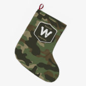 Monogramm des Camouflage Green Camouflage Arms Großer Weihnachtsstrumpf (Vorderansicht (hängend))