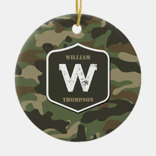 Monogramm des Camouflage Green Camouflage Arms Keramik Ornament (Vorne)