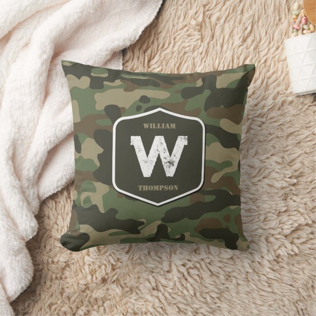 Monogramm des Camouflage Green Camouflage Arms Kissen (Decke)