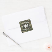 Monogramm des Camouflage Green Camouflage Arms Quadratischer Aufkleber (Umschlag)