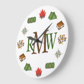 Monogramm des Camping-S'mores-Feuerkompass Große Wanduhr (Winkel)