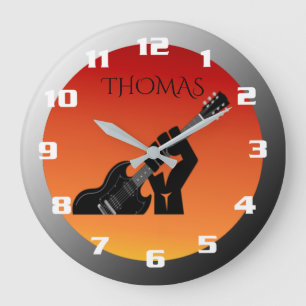 Monogramm des Coolen Rock und Roll Guitar Player Große Wanduhr