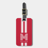 Monogramm des coolen weißen Racer-Streifen Gepäckanhänger (Vorderseite vertikal)