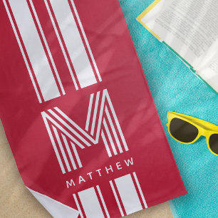 Monogramm des coolen weißen Racer-Streifen Strandtuch