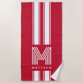 Monogramm des coolen weißen Racer-Streifen Strandtuch (Vorderseite)