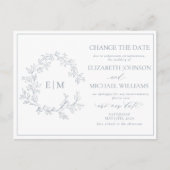 Monogramm des dunkelblauen Wappen ändern das Datum Einladungspostkarte (Vorderseite)