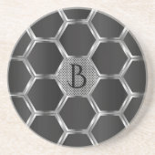 Monogramm des dunkelgrauen und silbernen geometris getränkeuntersetzer (Vorne)