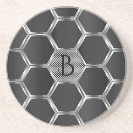 Monogramm des dunkelgrauen und silbernen geometris getränkeuntersetzer (Vorne)