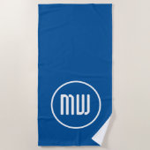 Monogramm des einfachen blauen weißen Kreises Strandtuch (Vorderseite)