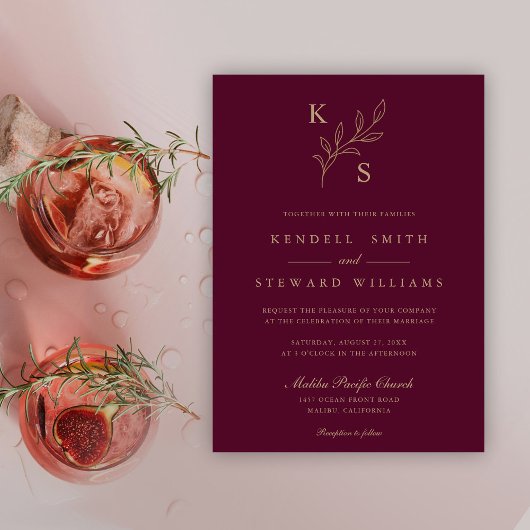 Monogramm des eleganten Greenery Floral Wedding Lo Einladung